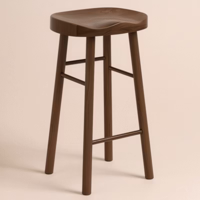 pine wood bar stool with curved seat and footrests, ideal for modern bar tables, kitchen counters, or café seating