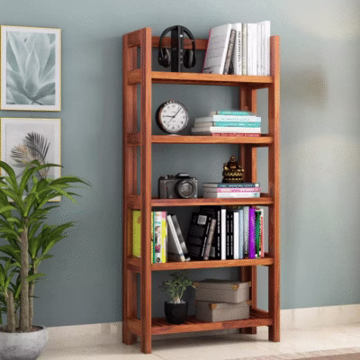 space-saving bookshelf with 5-tier storage design, minimalist vertical frame, and ample display space — perfect for modern, contemporary, or boho-style home interiors