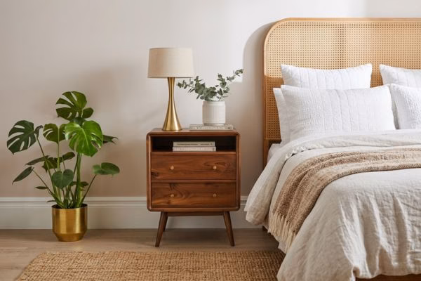solid walnut bedside table with drawers