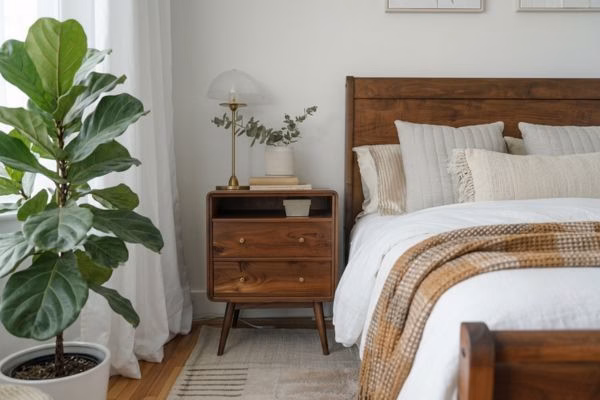 narrow bedside table for small space