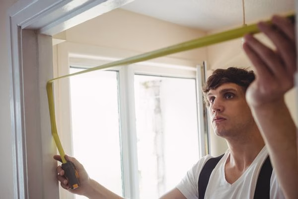 professional carpenter measuring door frame dimensions