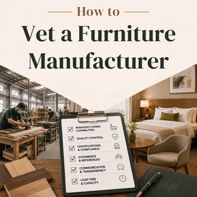 Educational guide infographic explaining How to Vet a Furniture Manufacturer