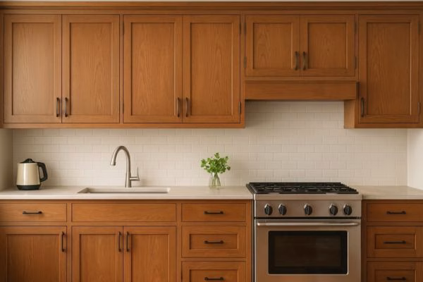 custom warm wood shaker kitchen cabinets