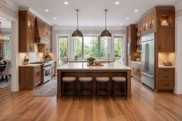 luxury custom solid wood kitchen island and cabinets