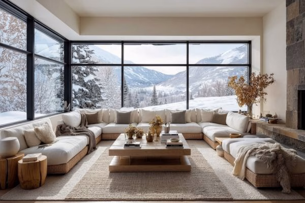 luxury chalet living room wood furniture